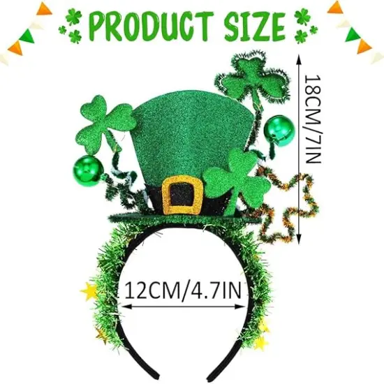 Light up St Patrick's Day Headband LED Green Leprechaun Top Hat Headband Shamrock Irish Hair Band Rave Party Holiday Costume Hair Accessories for Women and Girls {4}