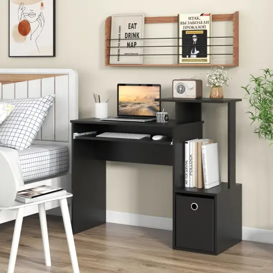 Space-saving Computer Desk with Pull-out Keyboard Tray Black {6}