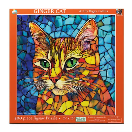 Sunsout Stained Glass Ginger Cat 500 pc Jigsaw Puzzle 71368 {4}