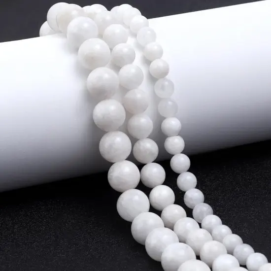 Natural Gemstone Beads for Jewelry Making,8mm White Moonstone Polished Round Smooth Stone Beads {2}