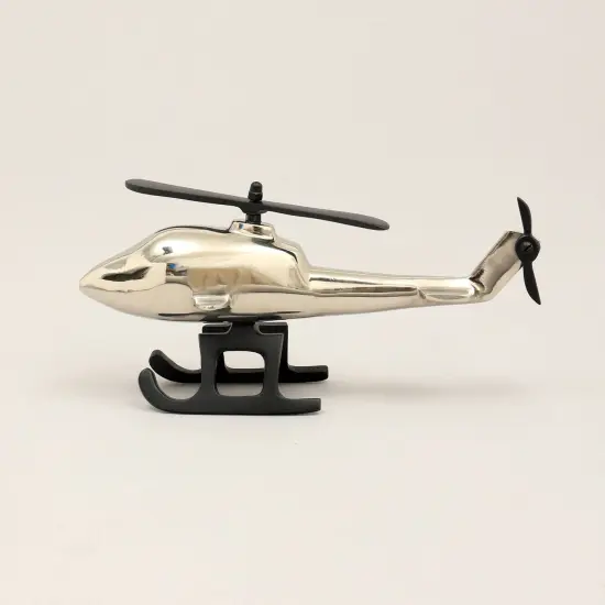 Aluminum Airplane Decorative Sculpture-Home Decor Statue-Accent Figurine Helicopter Silver {1}