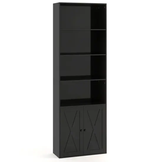 71 Inch Freestanding Bookshelf with 6 Shelves and 2-Door Cabinet White {7}