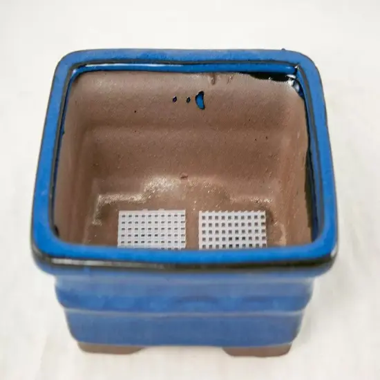 Rectangular Shohin Bonsai, Succulent Pot 6"x 4.5"x 2.5" with Mesh - Blue Stain {3}