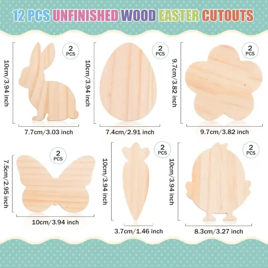 12 Pcs Easter Wooden Cutouts Unfinished Easter Shaped Table Sign Easter Standing Wooden Centerpieces Unpainted Easter Wood Blocks for DIY Crafts School Art Projects Easter Spring Decor,6 Style {6}