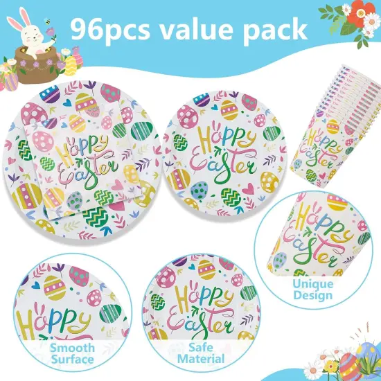 Easter Party Decorations Set for 24-Disposable Paper Plates and Napkins, Cups Tableware Happy Easter Eggs Bunny Party Supplies Decorations for Easter Party Supplies Table Decor {3}