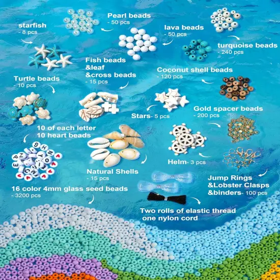 Beach Beads for Bracelets, 6000pcs 4mm Glass Beads Bracelet Making Kit, Beach Beads for Jewelry Making, Beach Jewelry Making Kit with Letter&Number Beads, Seashells, Spacer Beads, Pearl Beads {5}
