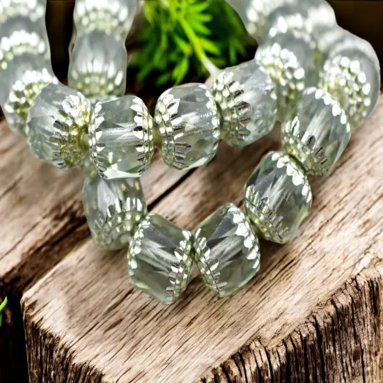 Metallic Mint Washed Mint Green Fire Polished Cathedral Beads -- Choose Your Size {6}