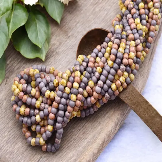 4/0 Aged Cherry Blossom Picasso Mix Seed Beads (20" Strand) {3}