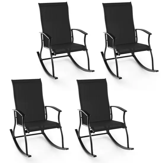 Costway 2/4 PCS Outdoor Rocking Chairs with Breathable Backrest Smooth Safe Rocking Design Navy/Brown/Black {12}