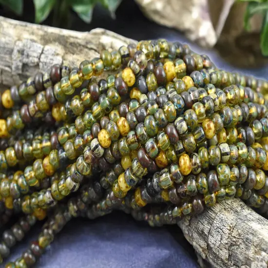 6/0 Aged Bear Striped Picasso Czech Glass Seed Bead Mix (21" Strand) {3}