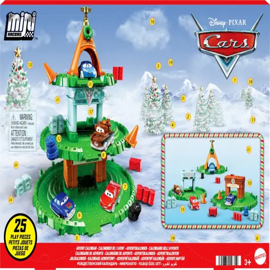 Mattel Disney and Pixar Cars Mini Racers Advent Calendar, 25 Surprises Include 4 Mini Toy Cars & Reconfigurable Playset {1}
