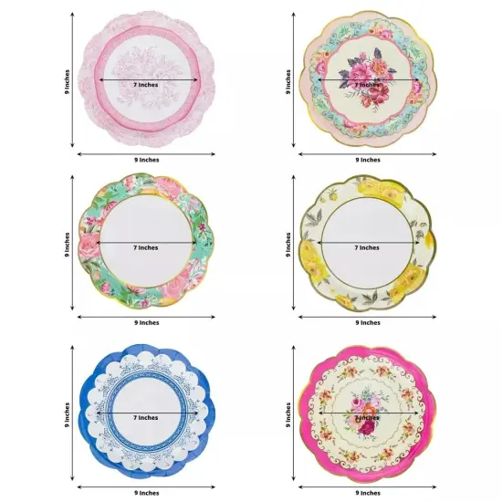 24 Round 9 in Assorted Floral Disposable Paper PLATES Scalloped Trim Party Event {3}