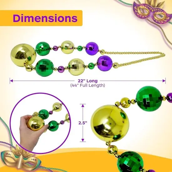 4E's Novelty Mardi Gras Jumbo Bead Necklace Purple Gold Green Huge Disco Ball Dress Up Necklace Accessory {4}