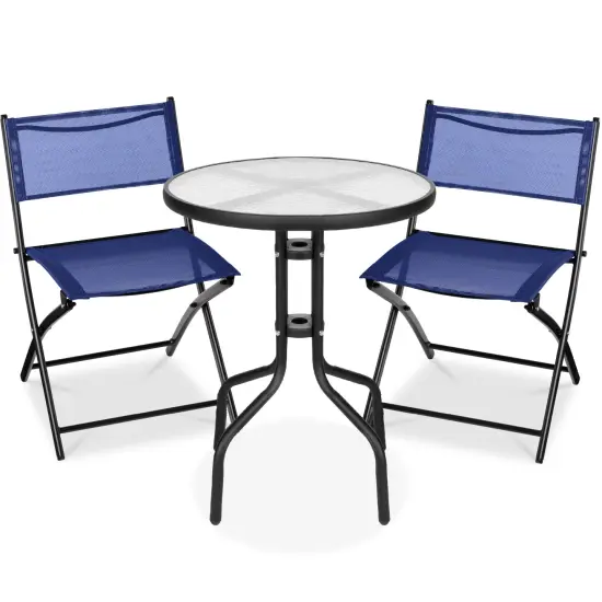 Best Choice Products 3-Piece Patio Bistro Dining Furniture Set w/ Round Textured Glass Tabletop, Folding Chairs Brown {7}