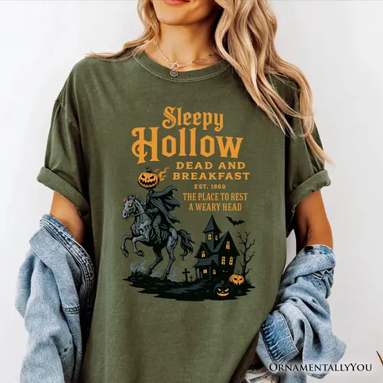 Headless Horseman Sleepy Hollow Halloween T-Shirt, Dead and Breakfast Retro Tee {5}