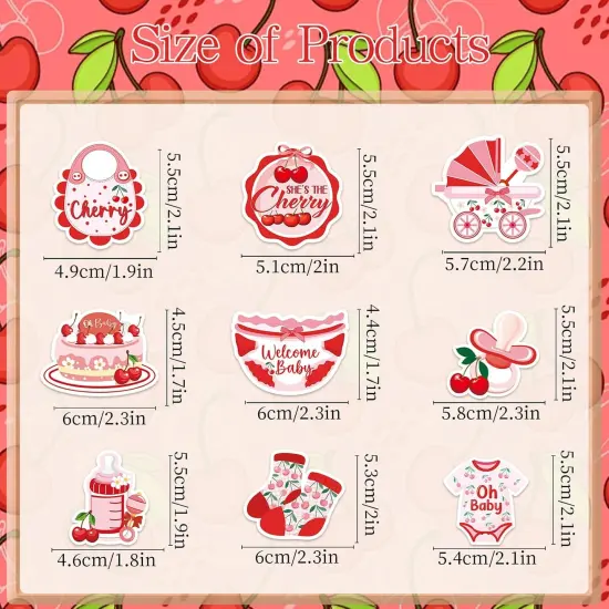 36PCS Cherry Baby Shower Cupcake Toppers {2}