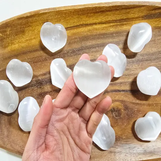 Mini Selenite Heart Stone Polished Smooth From Morocco {5}