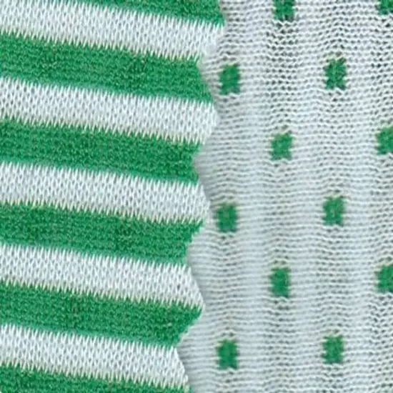 1 Yard Green White Double Knit Reversible Stripe Dot Fabric 54 Inch Width {1}