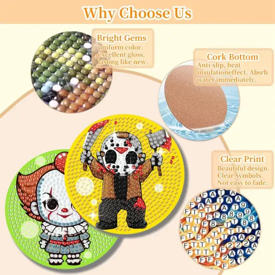 8 PCS Halloween Diamond Art Coasters Kit-Horror Diamond Painting Coasters {3}