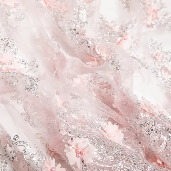 1 Yard Tulle Lace Fabric with 3D Embroidered Applique Design, 52&Prime; Wide D.Rose {3}