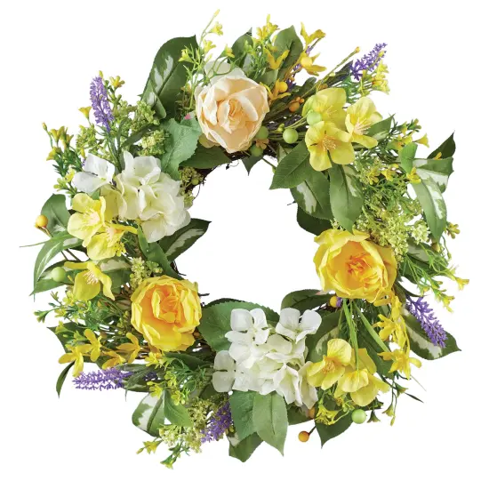 Collections Etc Yellow Rose Garden Hanging Spring Wreath {2}