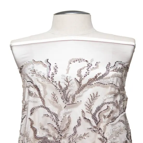 1 Yard Embroidered Lace Fabric Beaded & Sequined with Rich Design, 50/52&Prime; Wide Grey / Rose {7}