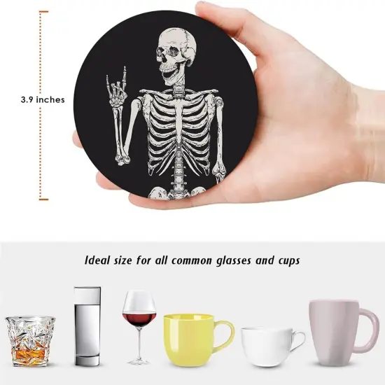 Coaster for Drinks Set of 6, Skeleton Skull Body Vintage Bones {2}