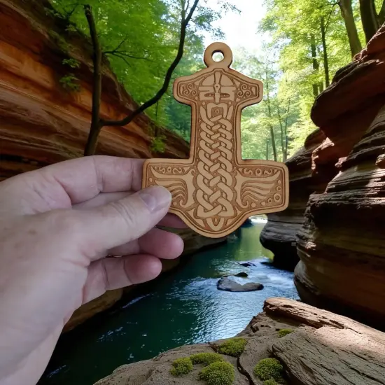 Ornament - Mjolnir - Raw Wood 3x4in {6}