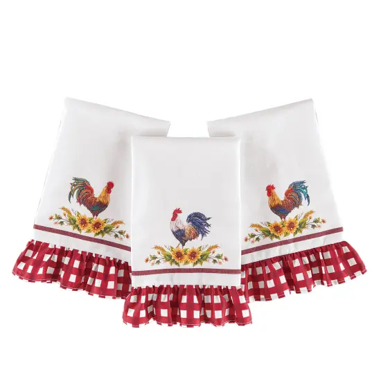 Collections Etc Roosters and Sunflowers Ruffled Hand Towels - Set of 3 {2}