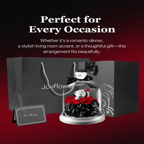 Preserved Flowers with Teddy Bear in Glass Gift {4}