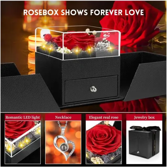 Preserved Real Rose with Heart I Love You Necklaces for Women {4}