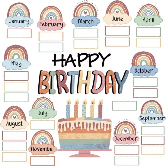 Boho Rainbow Happy Birthday Bulletin Board {1}