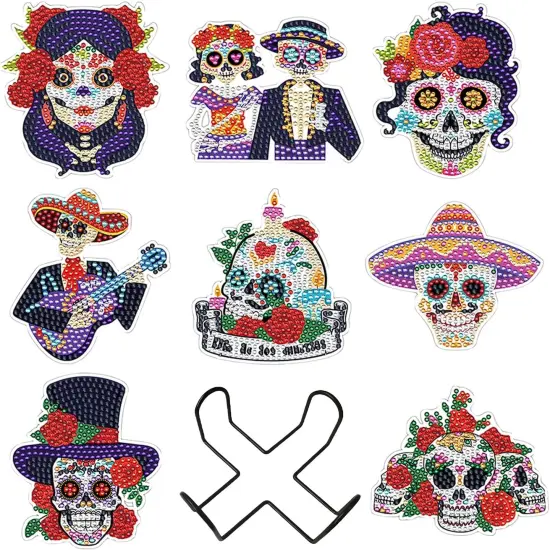 8 Pcs Skull Diamond Art Painting Coasters {1}