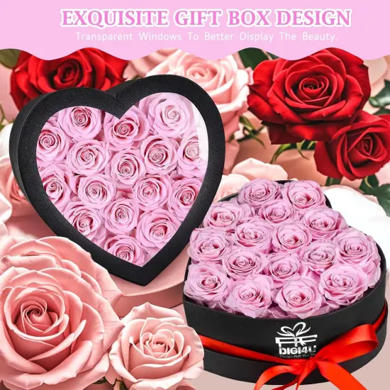 Extra Large 16 Preserved Roses Forever Flower Heart Shape Box {2}