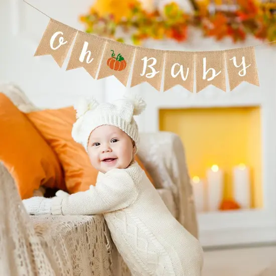 Oh baby Pumpkin Burlap Banner Welcome Baby Fall Jute Bunting Garland {3}