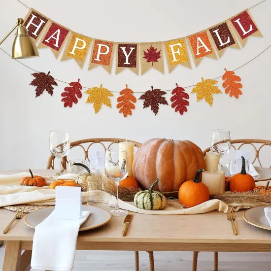 2Pcs Fall Banner Glitter Maple Leaf Paper Banner {3}