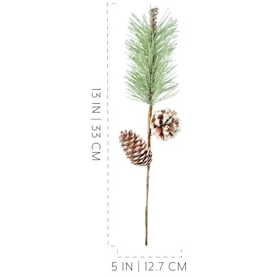 Frosted Pine Cone Picks 6ct Evergreen Christmas Floral Stems {6}