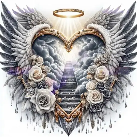 Heart Flower Wing Diamond Art 13.78x13.78 Inch {1}