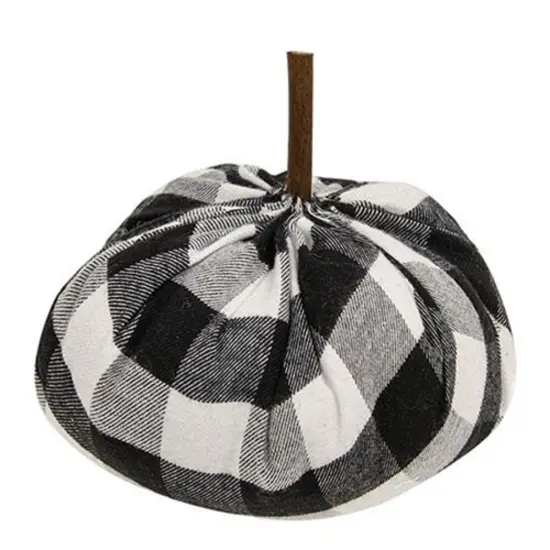 Black and White Buffalo Plaid Fabric Pumpkin Decor with Stick Stem for Farmhouse Fall Display {2}