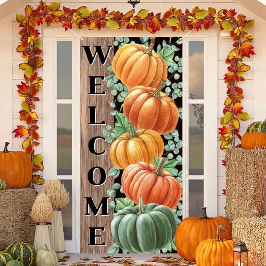 Fall Pumpkin Eucalyptus Door Cover for Front Porch,7236in {1}