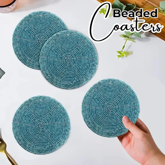Handmade Beaded Bar Drink Tabletop Protection Coasters - Set of 4 {3}