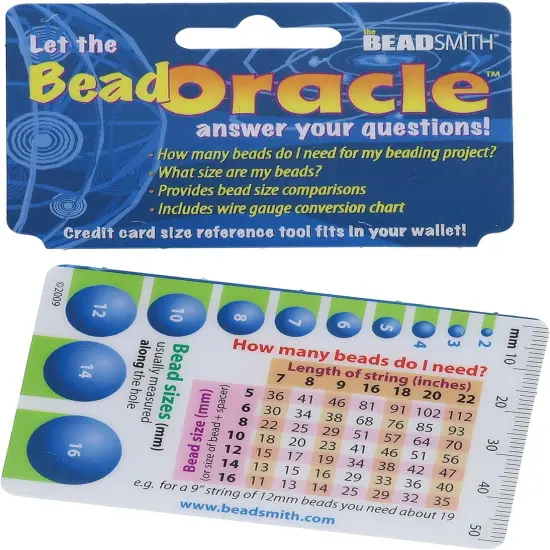 The Beadsmith Bead Oracle &ndash; Beader&rsquo;s Reference Card &ndash; Wallet Sized &ndash; Resource to Determine Bead Sizes, Wire Gauge Conversion Chart, Measurement Comparisons & Project Quantities {3}