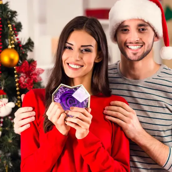 Heart Shape Preserved Real Rose Box with Necklace {4}