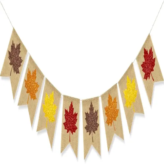 Fall Burlap Banner Glitter Maple Leaf {1}
