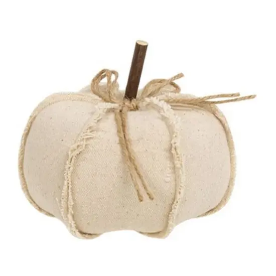 Freestanding Beige Canvas Pumpkin Decoration with Frayed Ribbing Perfect for Autumn Home Accent {3}