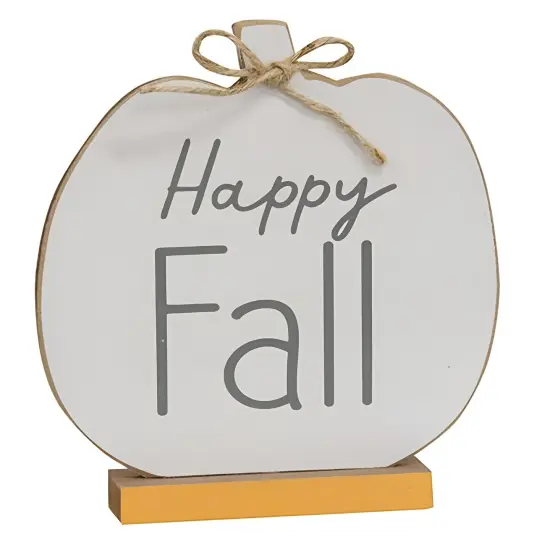 Set of 2 Wooden Fall Pumpkins &ndash; &lsquo;Hello Fall&rsquo; & &lsquo;Happy Fall&rsquo; Freestanding Autumn D&eacute;cor with Jute Bow {3}