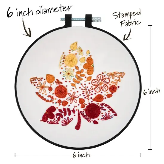 Bucilla Stamped Embroidery Kit W/6" Plastic Hoop-Autumn Foliage {4}