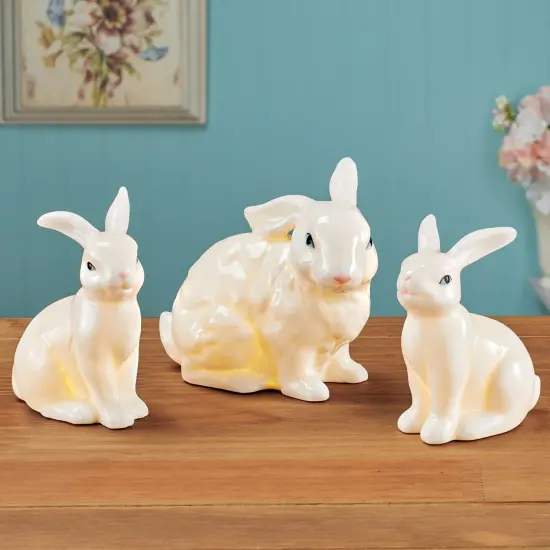 Collections Etc LED Lighted Porcelain Easter Bunnies - Set of 3 {1}