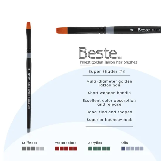 Creative Mark Beste Golden Taklon Super Shader #8Artist Brush, Professional Watercolor Brushes, For Acrylic Painting, Short Handle, Sharp Edges, Hand-Tied & Shaped {3}