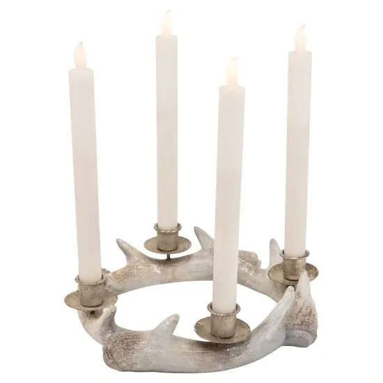 Northlight Antler Wreath Christmas Taper Candle Holder - 10.25" Beige {4}